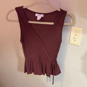Glance Women's Maroon Peplum Wrap Tank Top